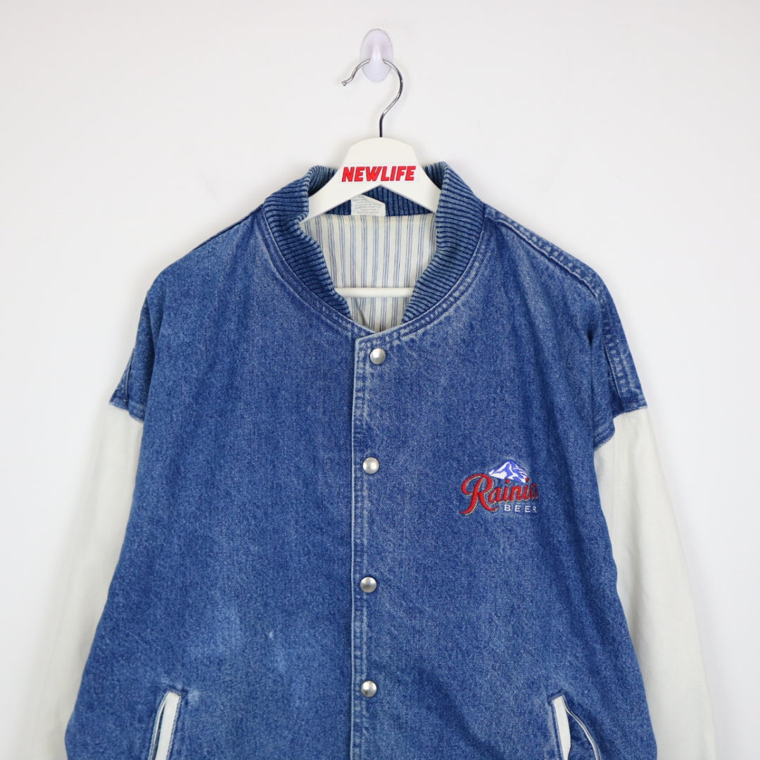 Vintage 90's Rainier Beer Denim Varsity Jacket - XL-NEWLIFE Clothing