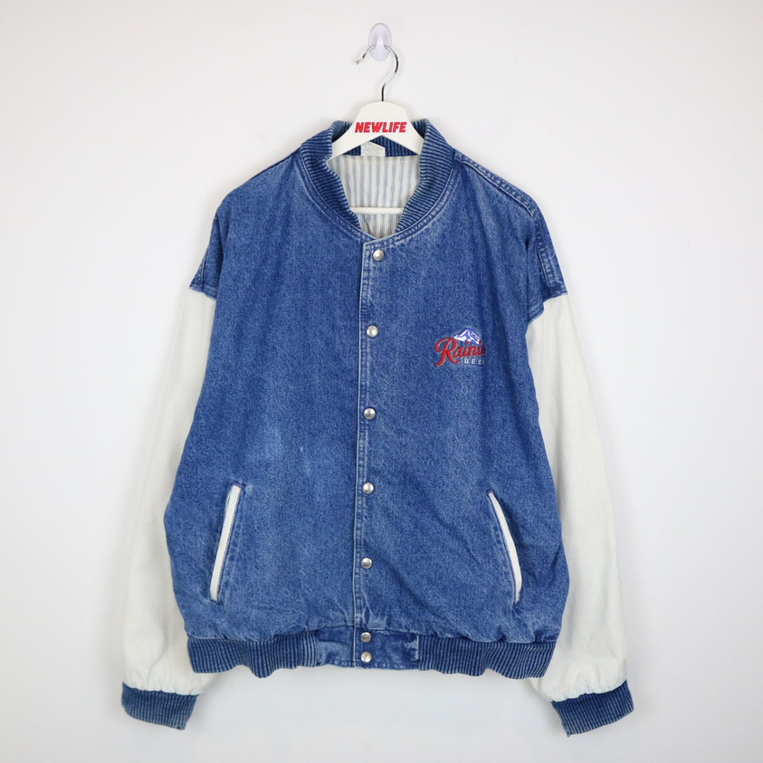 Vintage 90's Rainier Beer Denim Varsity Jacket - XL-NEWLIFE Clothing