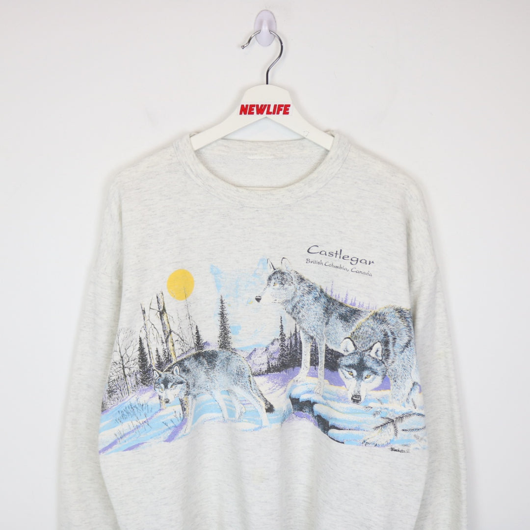 Vintage 80's Castlegar BC Wolf Nature Crewneck - M/L-NEWLIFE Clothing