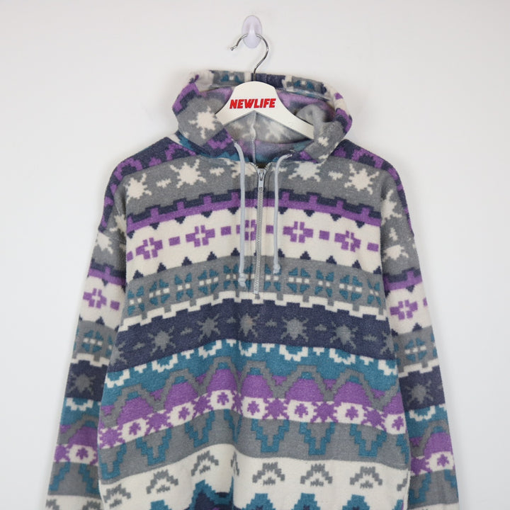 Vintage 90's Cypress Patterned Fleece Quarter Zip Hoodie - M-NEWLIFE Clothing