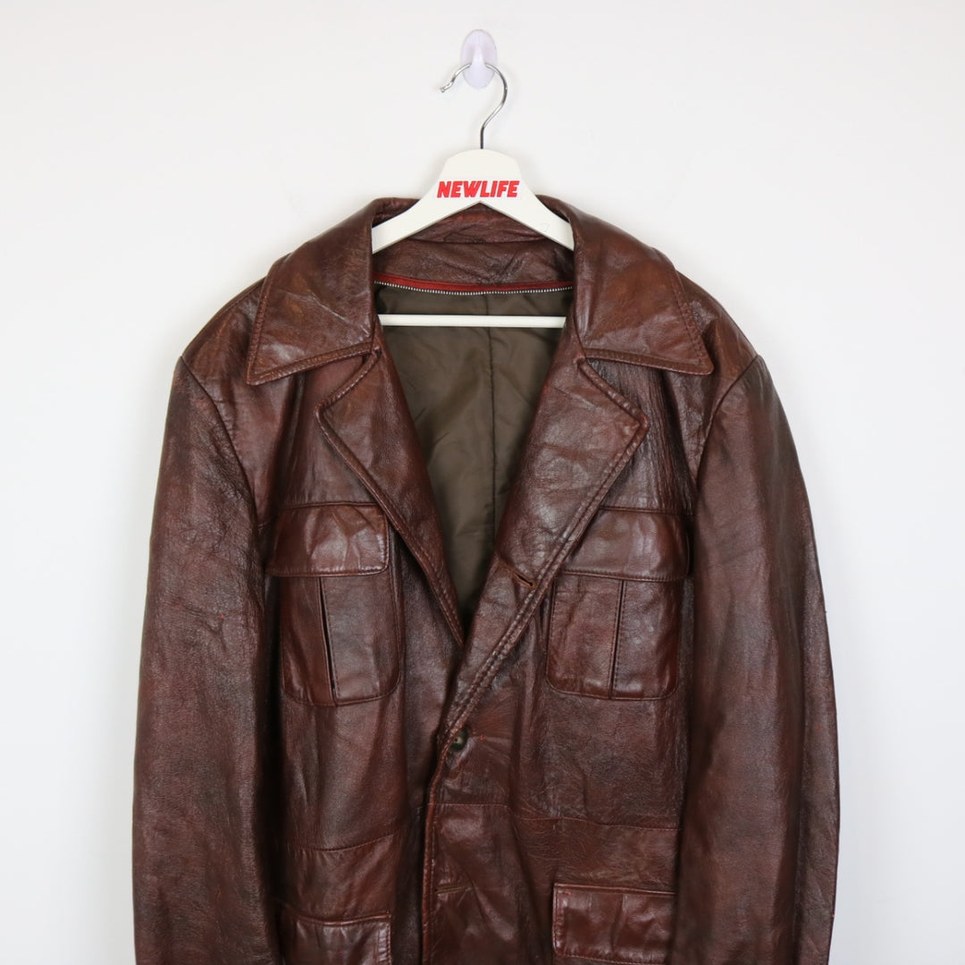 Vintage 80's Leather Trench Jacket - L-NEWLIFE Clothing