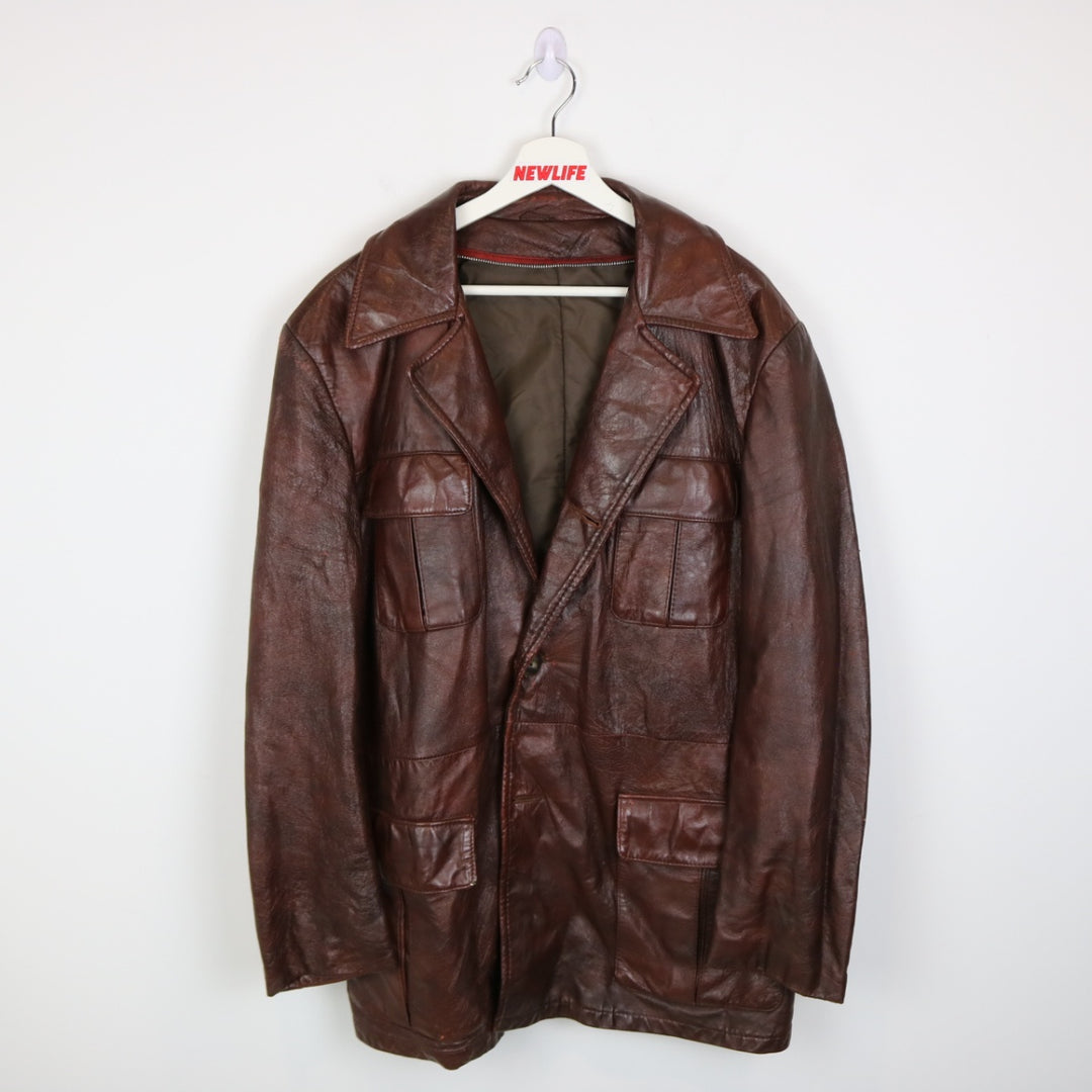 Vintage 80's Leather Trench Jacket - L-NEWLIFE Clothing