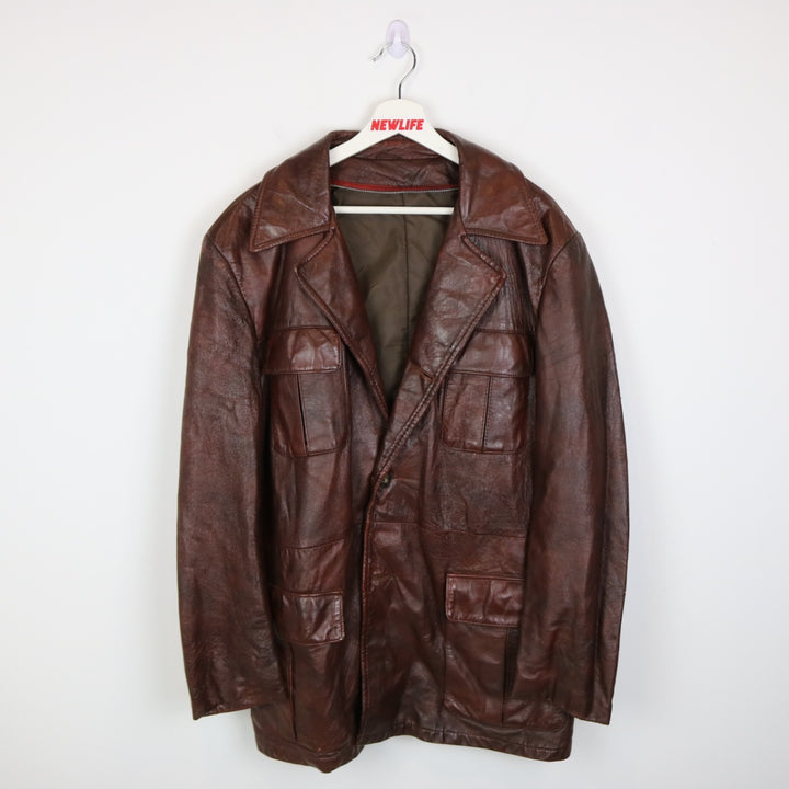 Vintage 80's Leather Trench Jacket - L-NEWLIFE Clothing