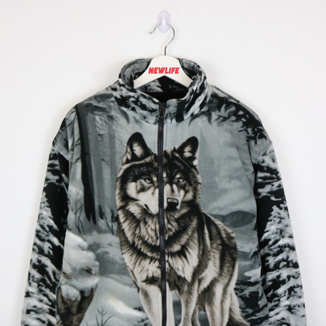 Vintage 00's Wolf Nature Sherpa Lined Fleece Jacket - S-NEWLIFE Clothing