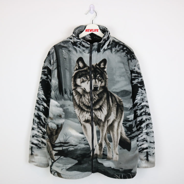 Vintage 00's Wolf Nature Sherpa Lined Fleece Jacket - S-NEWLIFE Clothing