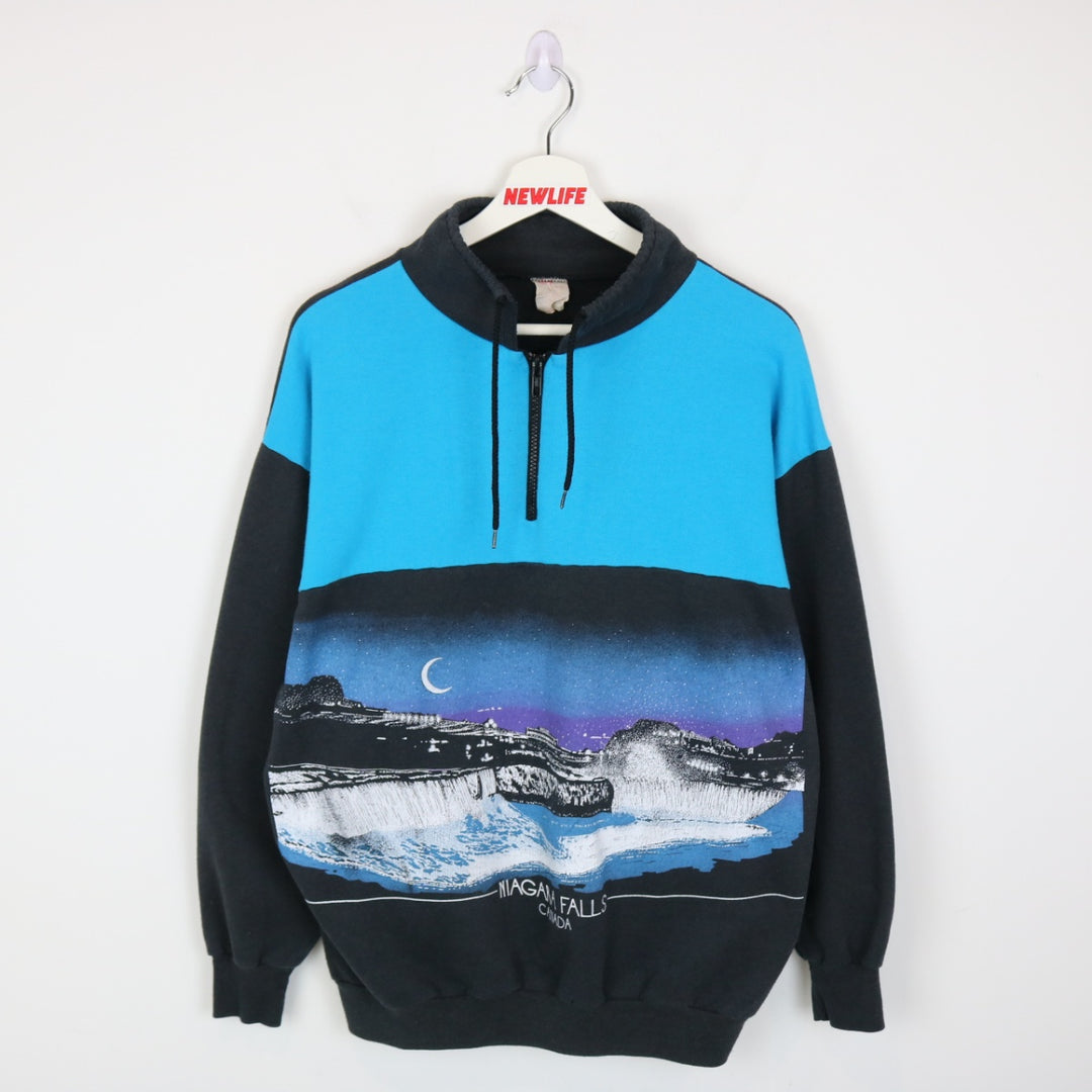 Vintage 80's Niagara Falls Nature Quarter Zip Sweater - M-NEWLIFE Clothing