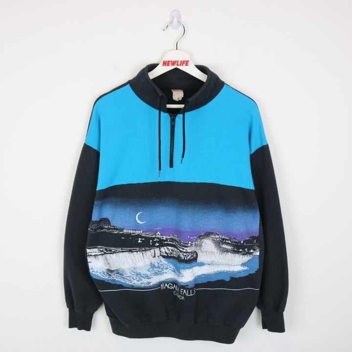 Vintage 80's Niagara Falls Nature Quarter Zip Sweater - M-NEWLIFE Clothing