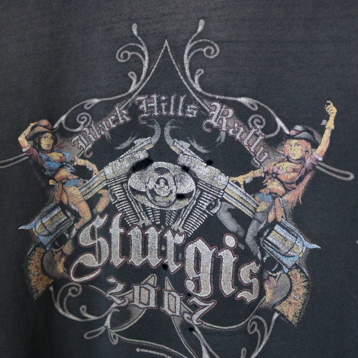 Vintage 2007 Thrashed Sturgis Black Hills Rally Tee - L-NEWLIFE Clothing