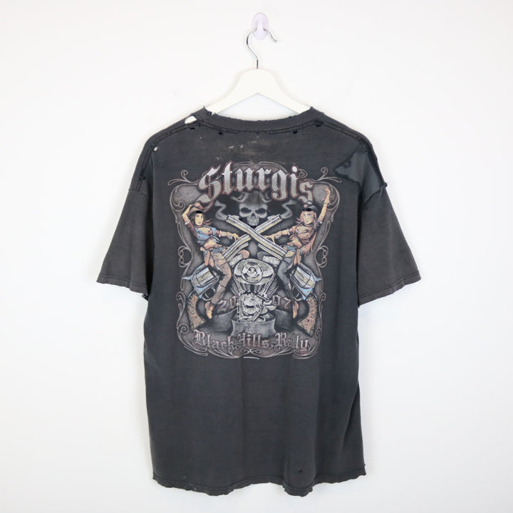 Vintage 2007 Thrashed Sturgis Black Hills Rally Tee - L-NEWLIFE Clothing
