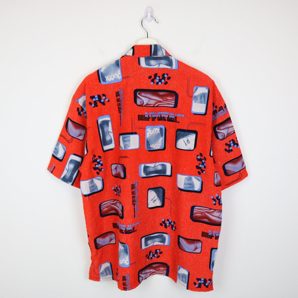 Vintage 00's Sword Bump Up the Bass Short Sleeve Button Up - L-NEWLIFE Clothing