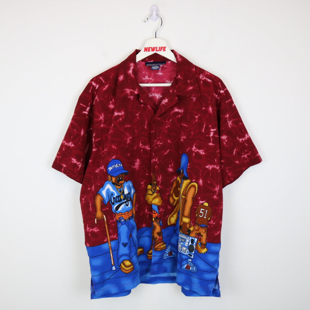 Vintage 00's Brooklyn New York AOP Short Sleeve Button Up - L-NEWLIFE Clothing
