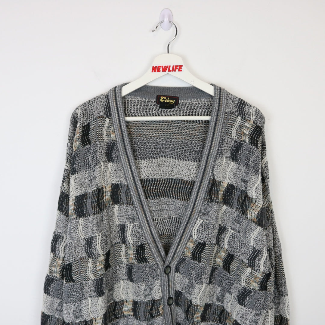 Vintage 90's Colony Patterned Textured Knit Cardigan - XL-NEWLIFE Clothing