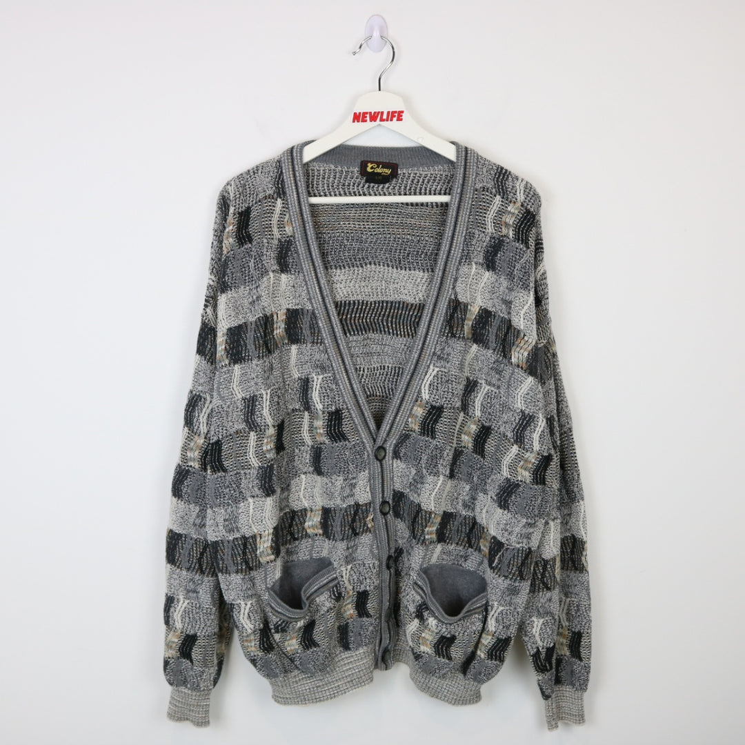 Vintage 90's Colony Patterned Textured Knit Cardigan - XL-NEWLIFE Clothing