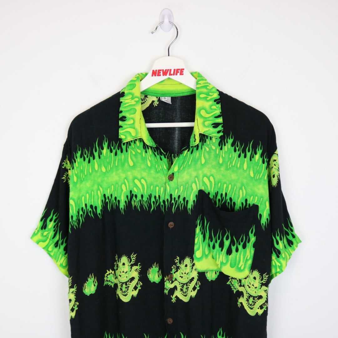 Y2K Dragon Flame Short Sleeve Button Up - M-NEWLIFE Clothing