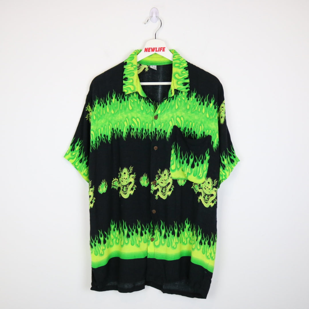 Y2K Dragon Flame Short Sleeve Button Up - M-NEWLIFE Clothing