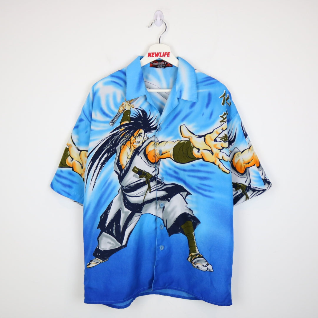 Vintage 00's Samurai AOP Short Sleeve Button Up - L-NEWLIFE Clothing