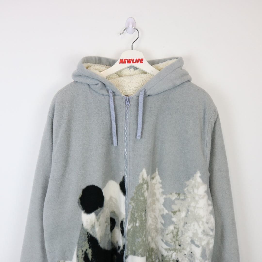 Vintage Panda Sherpa Lined Zip Up Fleece Hoodie - XL-NEWLIFE Clothing