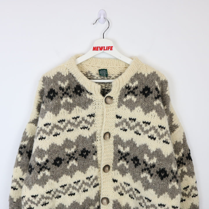 Vintage Patterned Wool Knit Cardigan Sweater - L-NEWLIFE Clothing