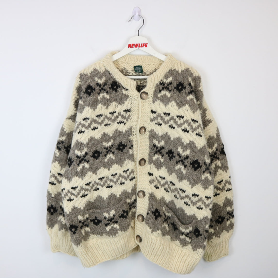 Vintage Patterned Wool Knit Cardigan Sweater - L-NEWLIFE Clothing