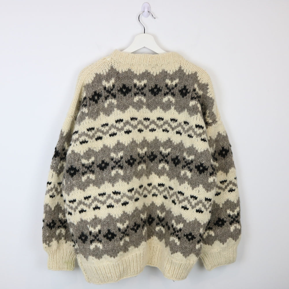 Vintage Patterned Wool Knit Cardigan Sweater - L-NEWLIFE Clothing