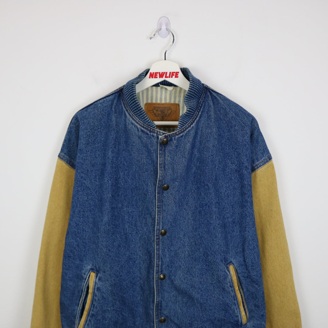 Vintage 90's International Denim Varsity Jacket - L-NEWLIFE Clothing