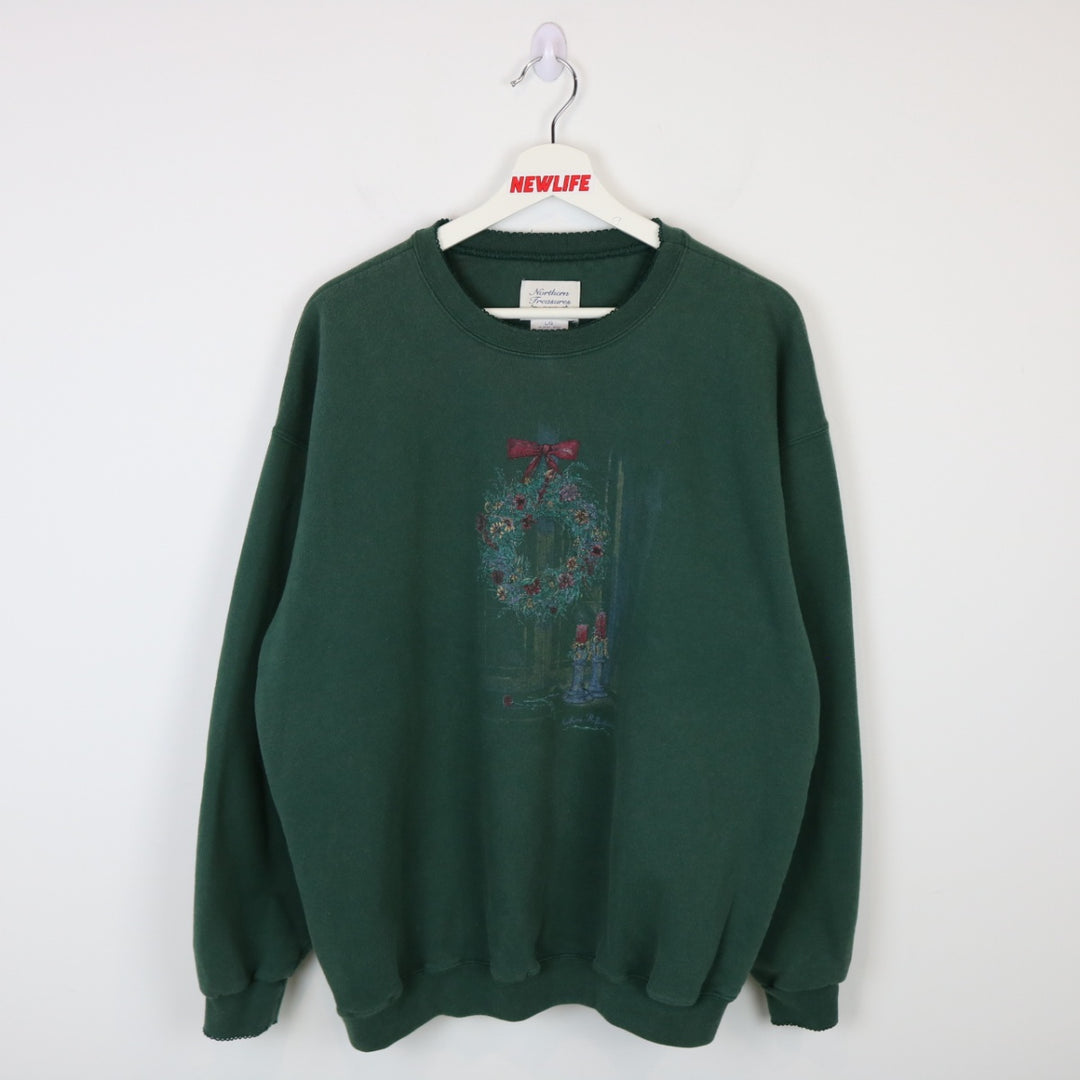 Vintage 90's Northern Treasure Wreath Nature Crewneck - L-NEWLIFE Clothing