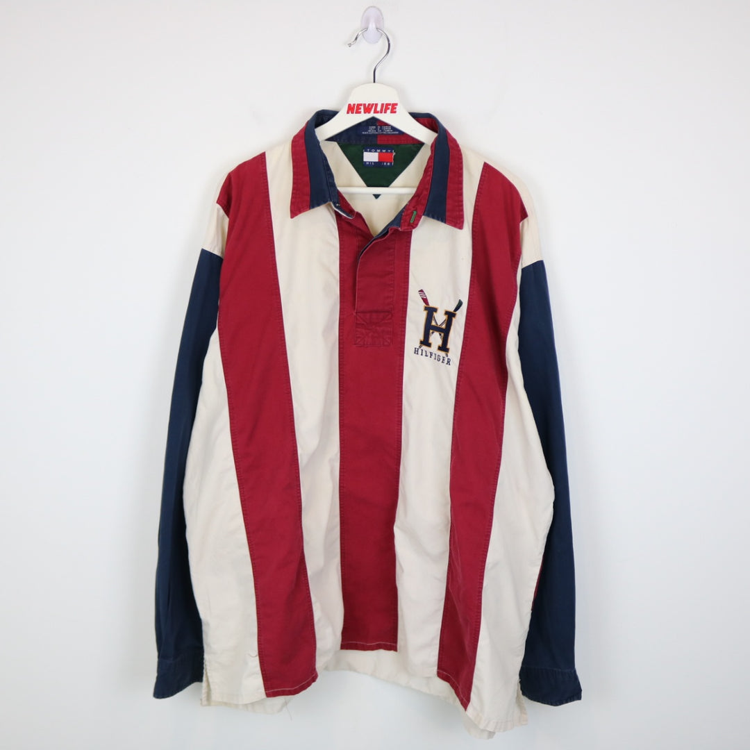 Vintage 90's Tommy Hilfiger Striped Long Sleeve Polo Shirt - XXL-NEWLIFE Clothing