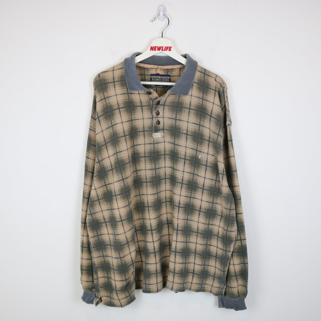 Vintage 90's Point Zero Plaid Long Sleeve Polo - XL-NEWLIFE Clothing
