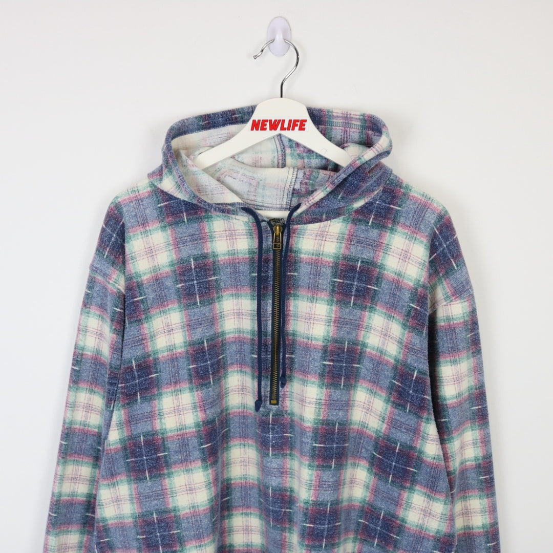 Vintage 90's Plaid Flannel Quarter Zip Hoodie - L-NEWLIFE Clothing