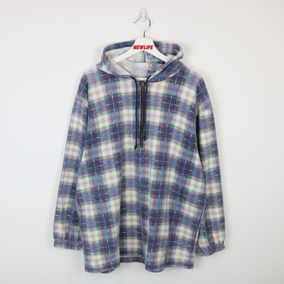 Vintage 90's Plaid Flannel Quarter Zip Hoodie - L-NEWLIFE Clothing