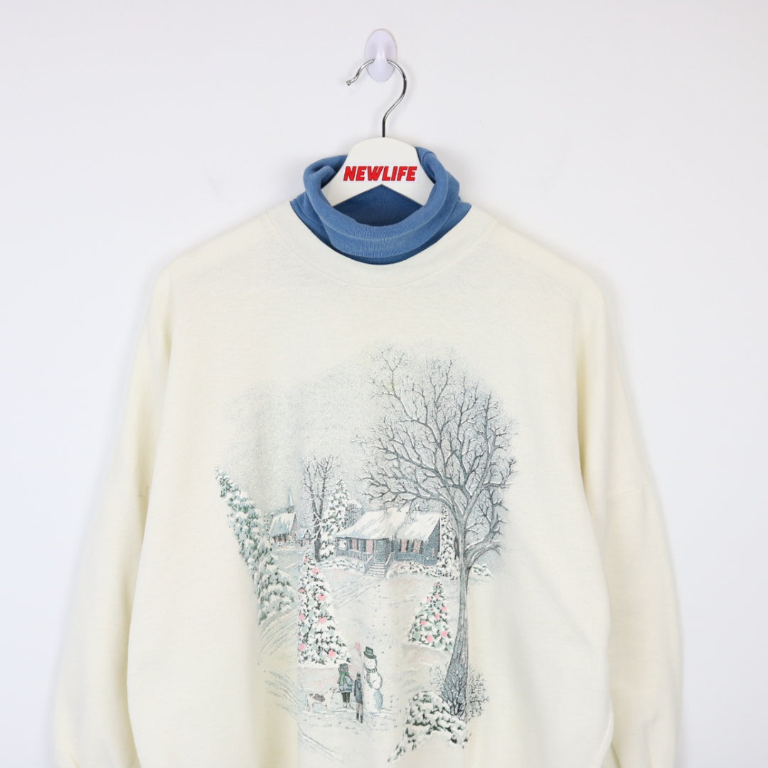 Vintage 90's Winter Nature Scene Mockneck Sweater - XL-NEWLIFE Clothing