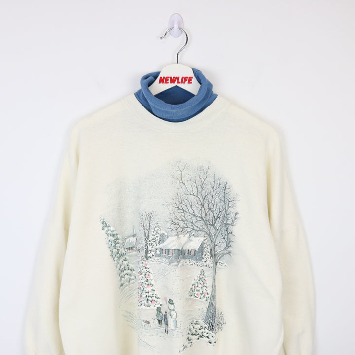 Vintage 90's Winter Nature Scene Mockneck Sweater - XL-NEWLIFE Clothing