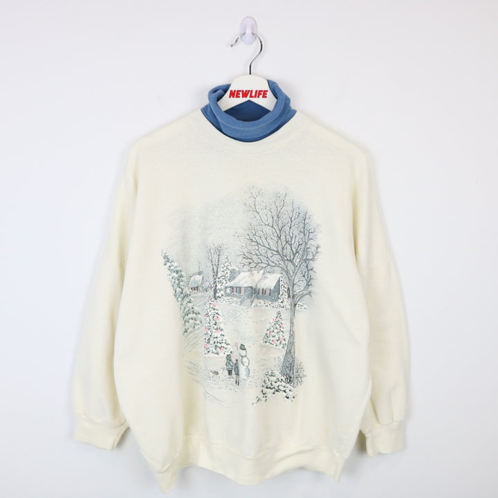 Vintage 90's Winter Nature Scene Mockneck Sweater - XL-NEWLIFE Clothing