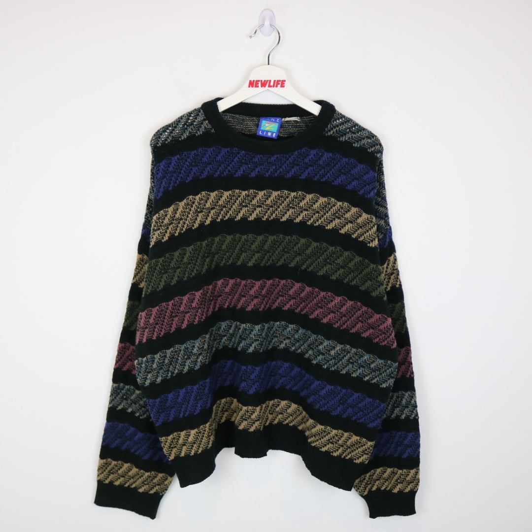Vintage 90's Fine Line Patterned Knit Sweater - XL-NEWLIFE Clothing