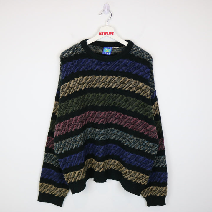 Vintage 90's Fine Line Patterned Knit Sweater - XL-NEWLIFE Clothing