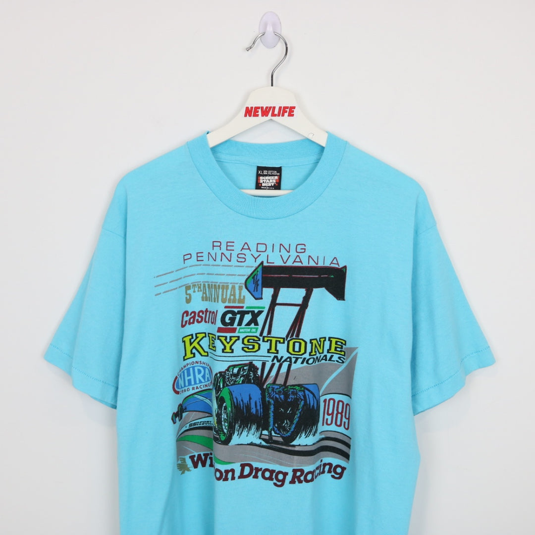 Vintage 1989 Keystone Nationals Pennsylvania Drag Racing Tee - L-NEWLIFE Clothing