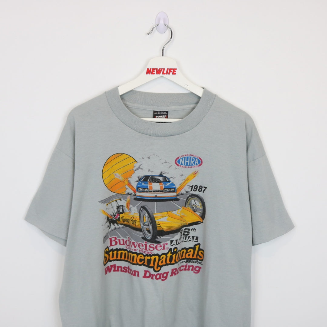 Vintage 1987 Budweiser Summer Nationals Drag Racing Tee - XL-NEWLIFE Clothing