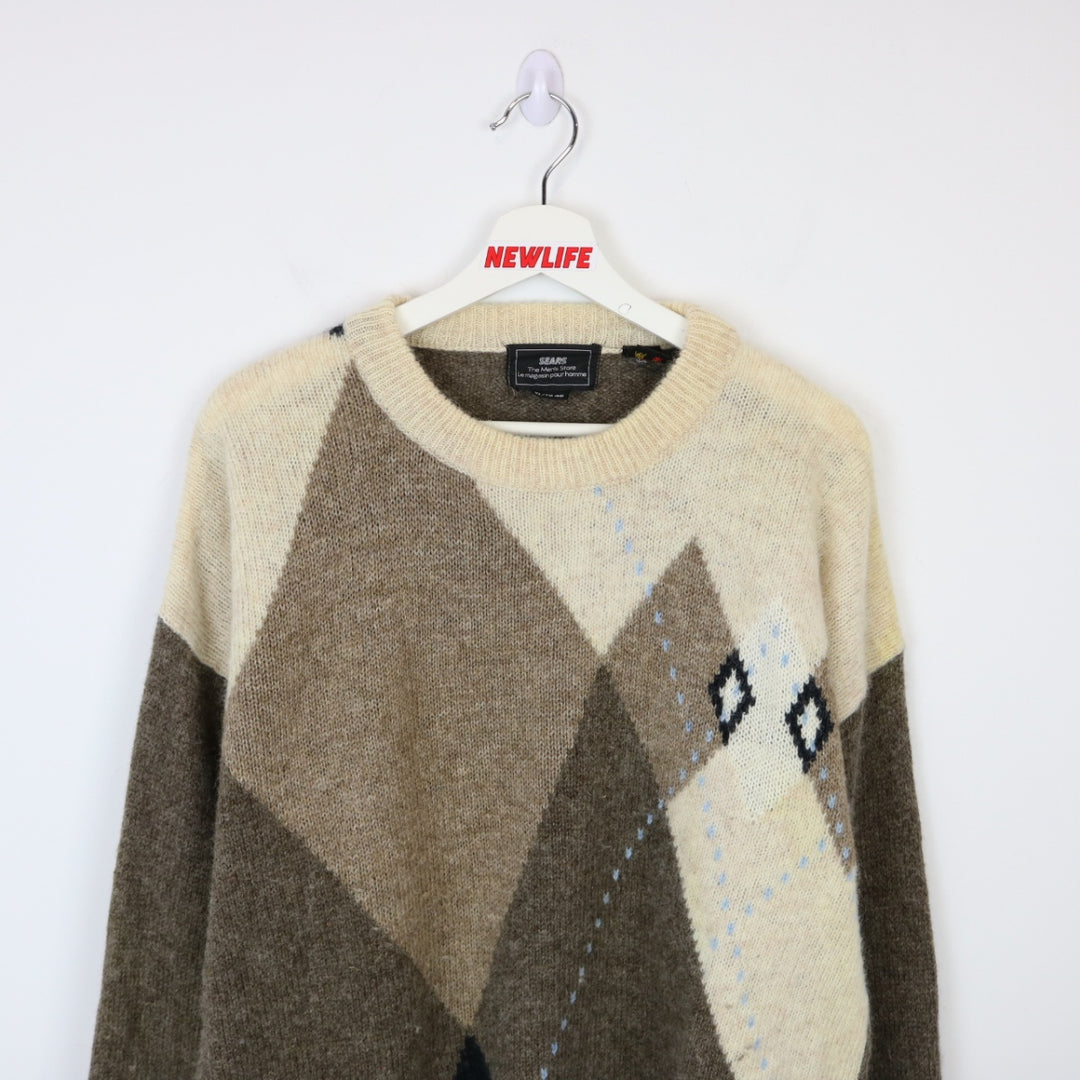 Vintage 80's Sears Patterned Wool Knit Sweater - L-NEWLIFE Clothing