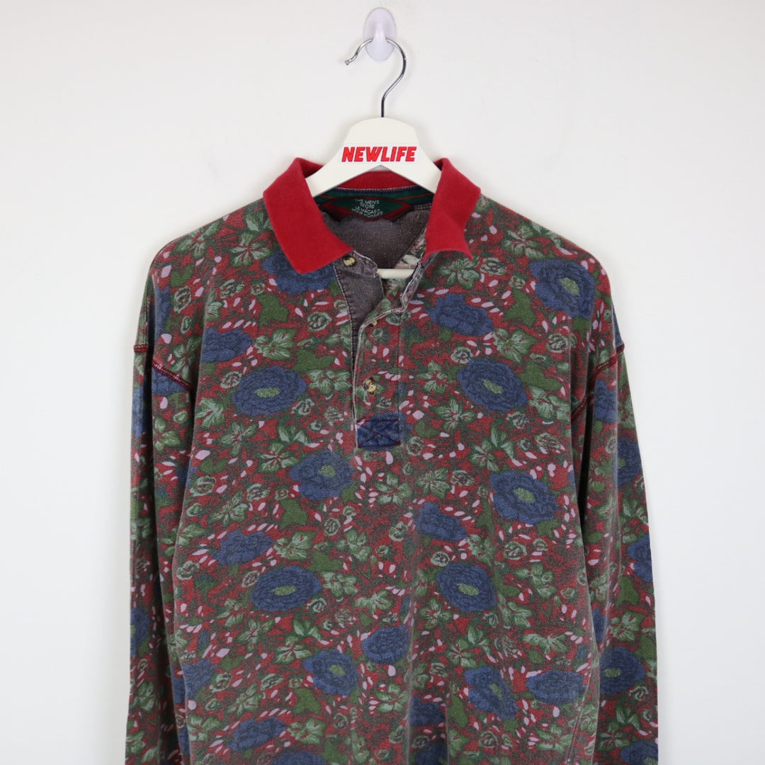 Vintage 90's Flower Patterned Long Sleeve Polo Shirt - S-NEWLIFE Clothing