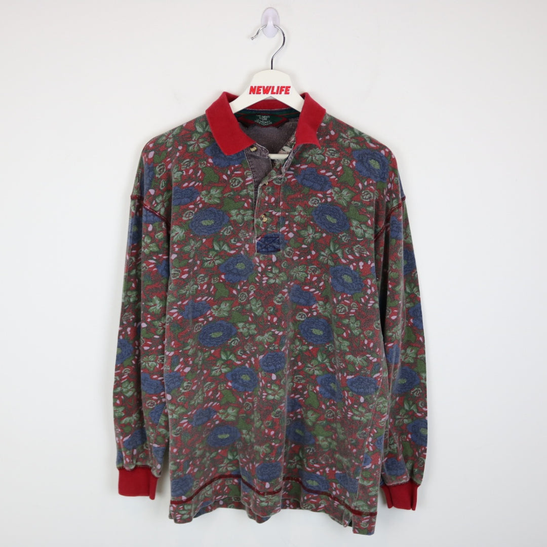 Vintage 90's Flower Patterned Long Sleeve Polo Shirt - S-NEWLIFE Clothing