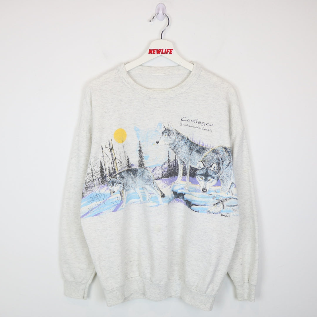 Vintage 80's Castlegar BC Wolf Nature Crewneck - M/L-NEWLIFE Clothing