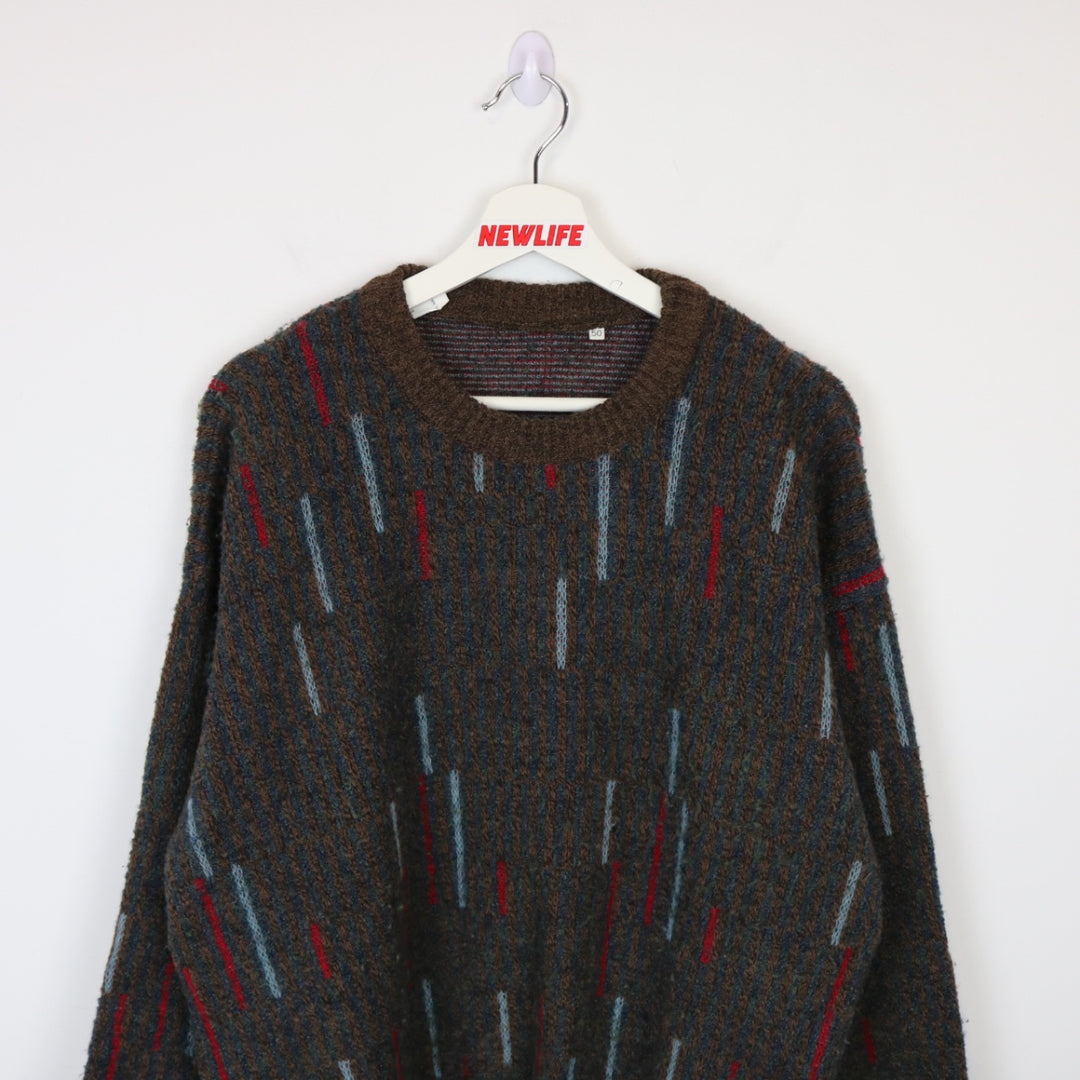 Vintage 80's Stripe Patterned Knit Sweater - L-NEWLIFE Clothing