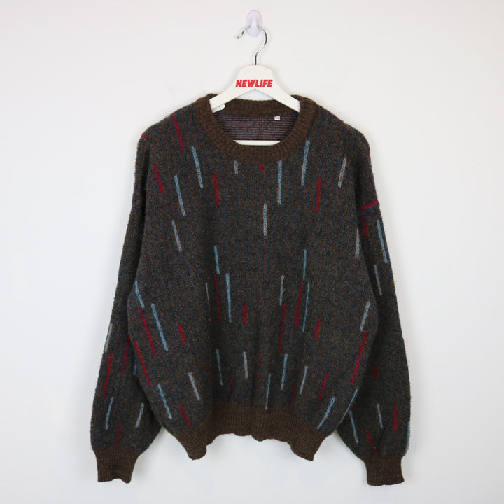 Vintage 80's Stripe Patterned Knit Sweater - L-NEWLIFE Clothing