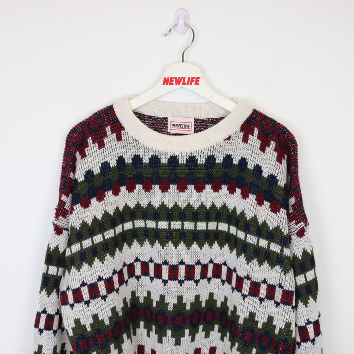 Vintage 80's Perspective Patterned Knit Sweater - L-NEWLIFE Clothing