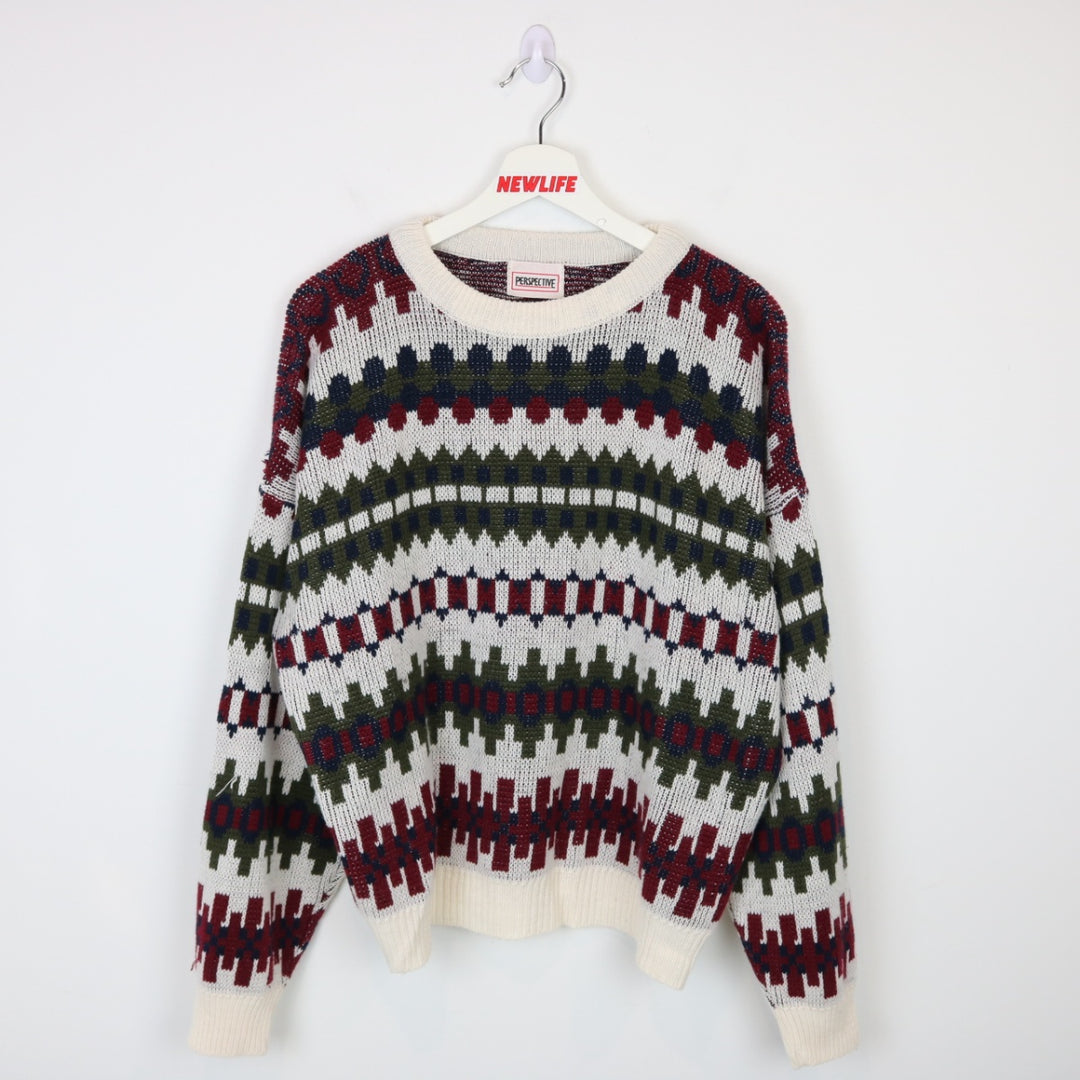 Vintage 80's Perspective Patterned Knit Sweater - L-NEWLIFE Clothing