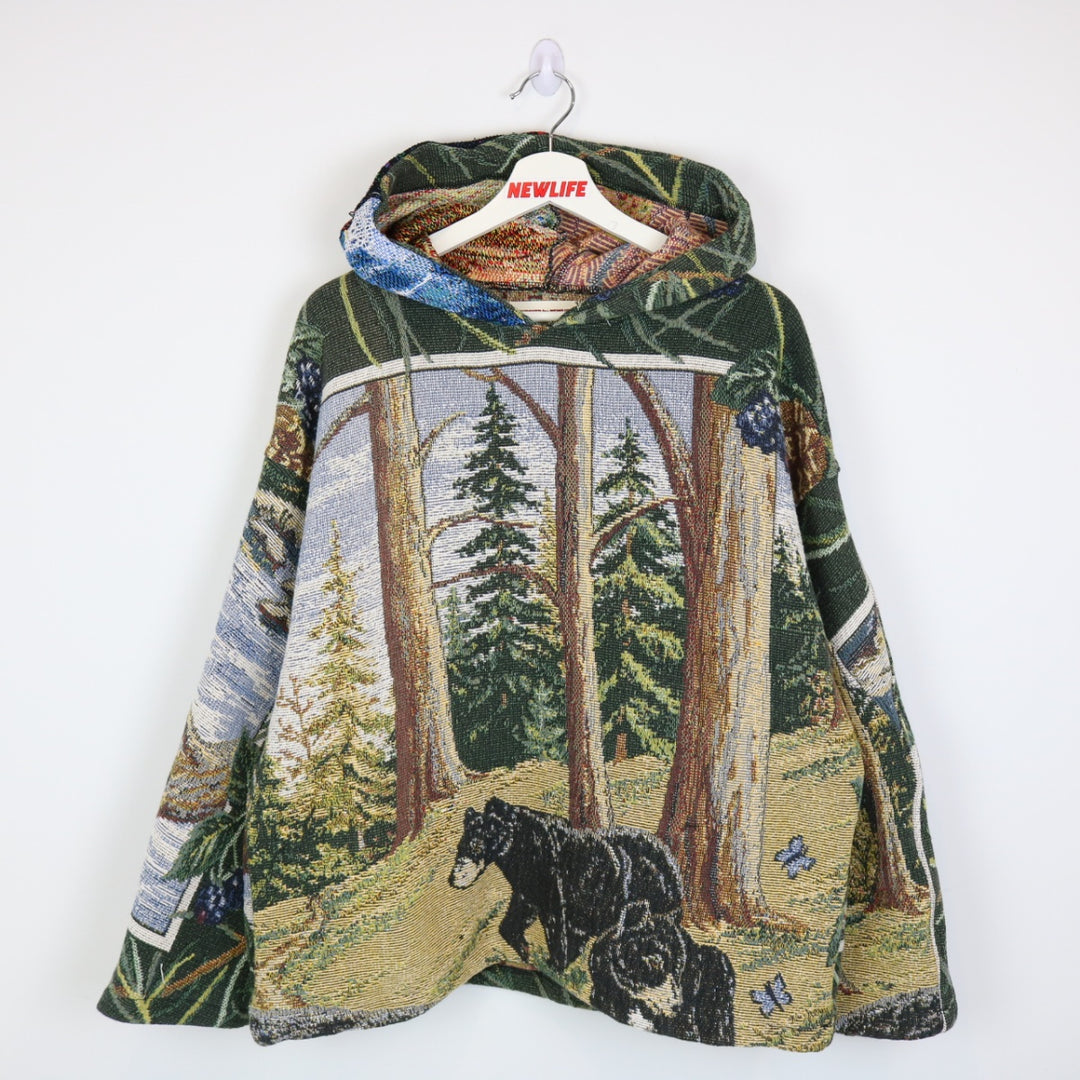 Reworked Vintage Bear Nature Tapestry Hoodie - L-NEWLIFE Clothing