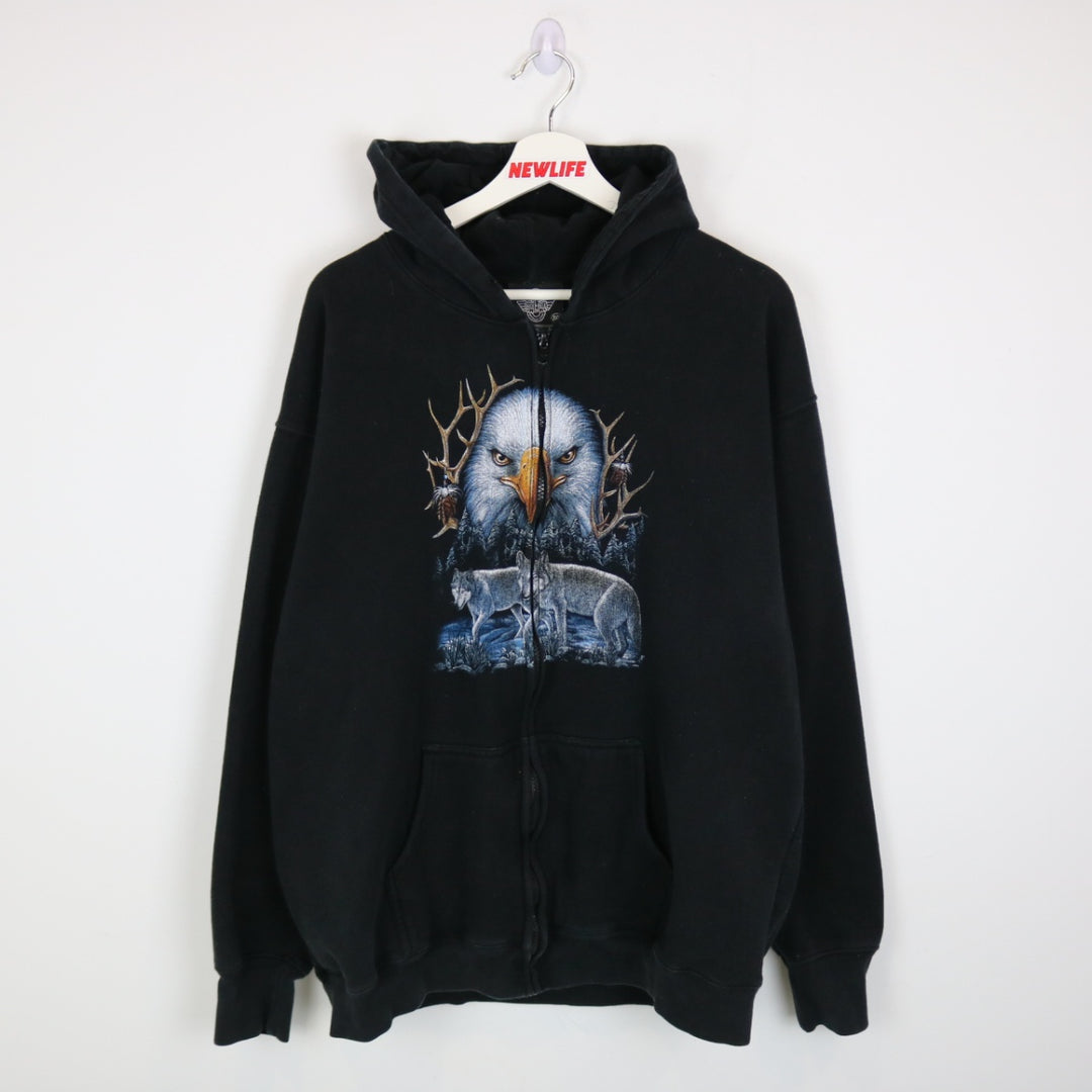 Vintage 00's Wolf Eagle Nature Zip Up Hoodie - XL-NEWLIFE Clothing