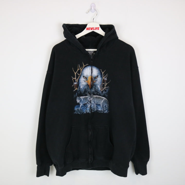 Vintage 00's Wolf Eagle Nature Zip Up Hoodie - XL-NEWLIFE Clothing