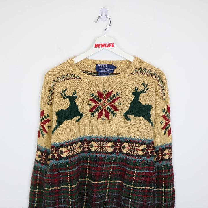 Vintage 90's Polo Ralph Lauren Reindeer Plaid Patterned Knit Sweater - S-NEWLIFE Clothing