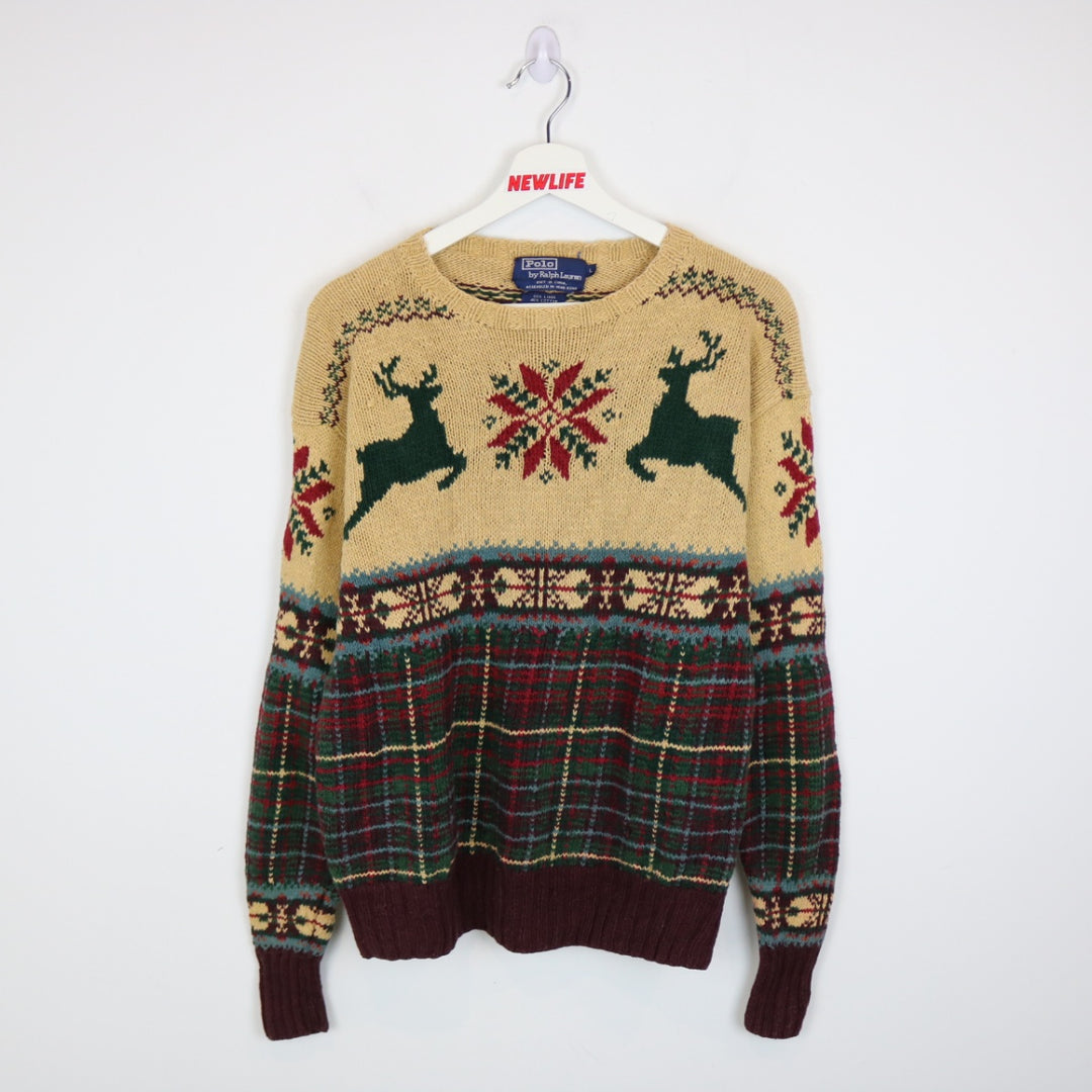 Vintage 90's Polo Ralph Lauren Reindeer Plaid Patterned Knit Sweater - S-NEWLIFE Clothing